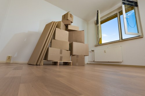 Packed moving boxes and household items prepared for local removals in Gideapark