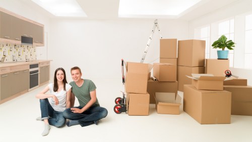 Boxes and office furniture prepared for relocation in Gideapark