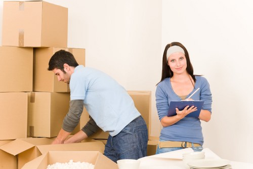 Professional movers handling boxes during a compact relocation